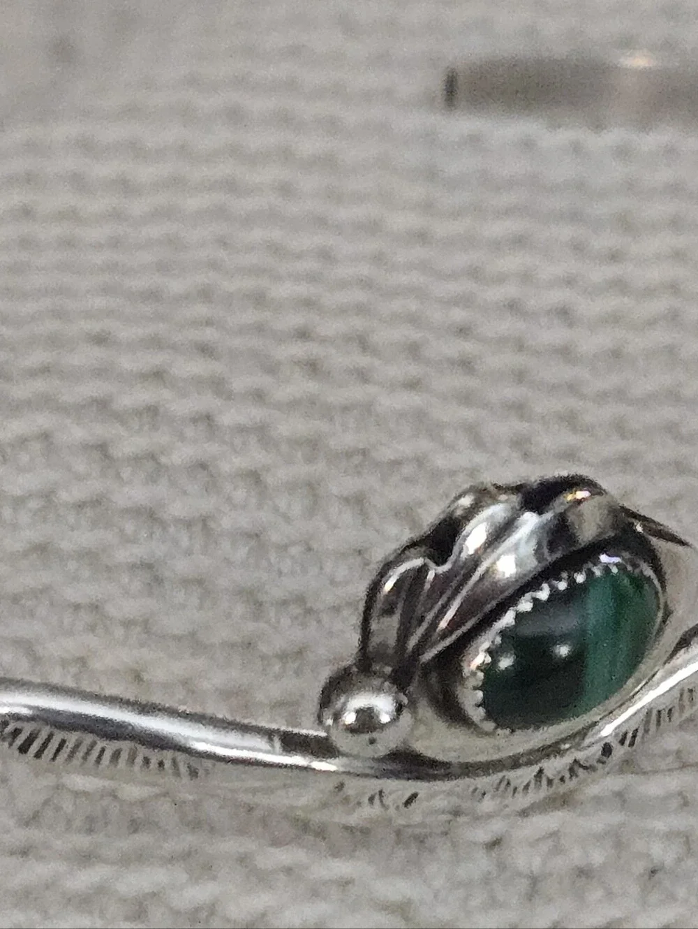 Vintage Southwestern Sterling Silver Malachite Cuff Bracelet Signed L.C.